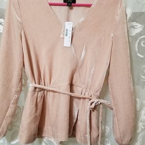 J Crew faux wrap pink velvet long sleeve top
